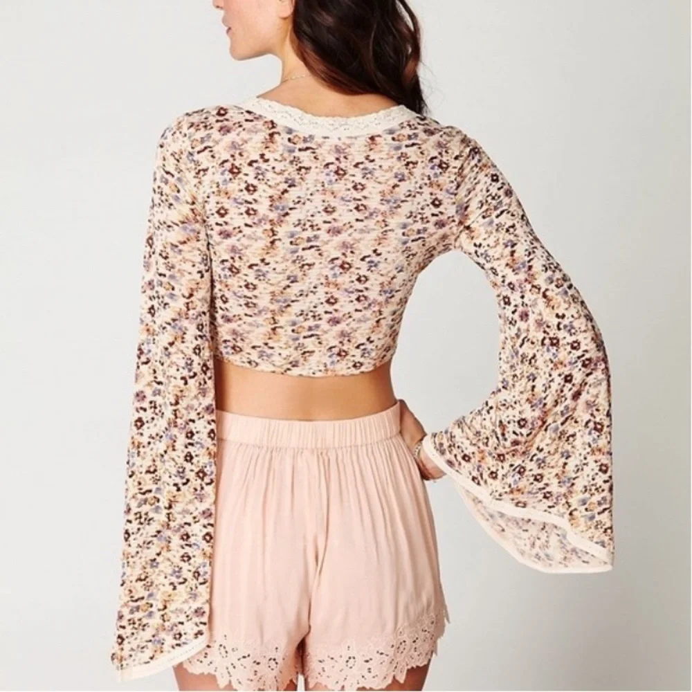 Free People Bell Sleeve Floral Crop Top